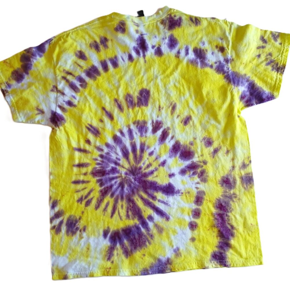 Yellow and Purple Tie Dye T Shirt with Swirl Pattern Unisex Adult Size XL - Picture 12 of 15